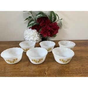 Vintage Fire King Atomic Starburst Small Glass Bowl‎ Set Gold Starburst MCM